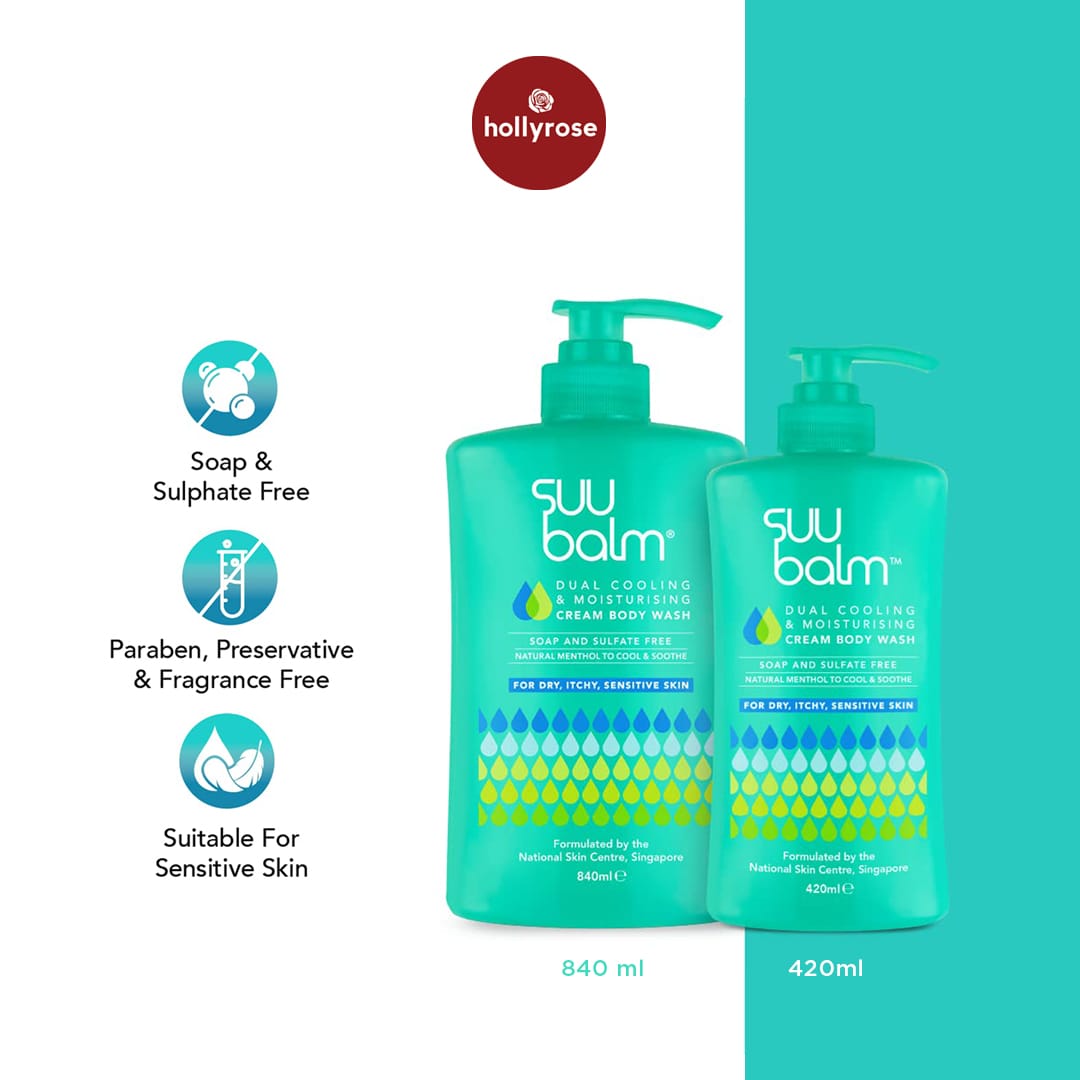 Suu Balm Dual Cooling & Moisturising Cream Body Wash - for Dry, Itchy and Sensitive Skin - 840ml